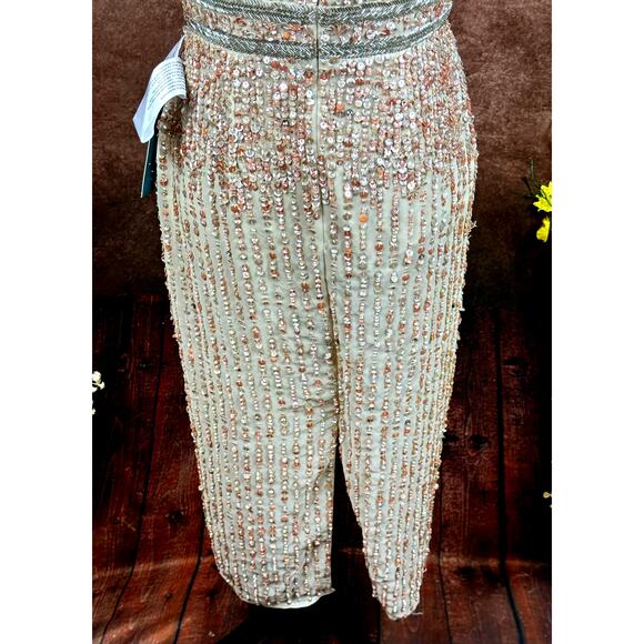 Mac Duggal Sleeveless High Neck Beaded Sheath Dress Nude 4 - Picture 12 of 14